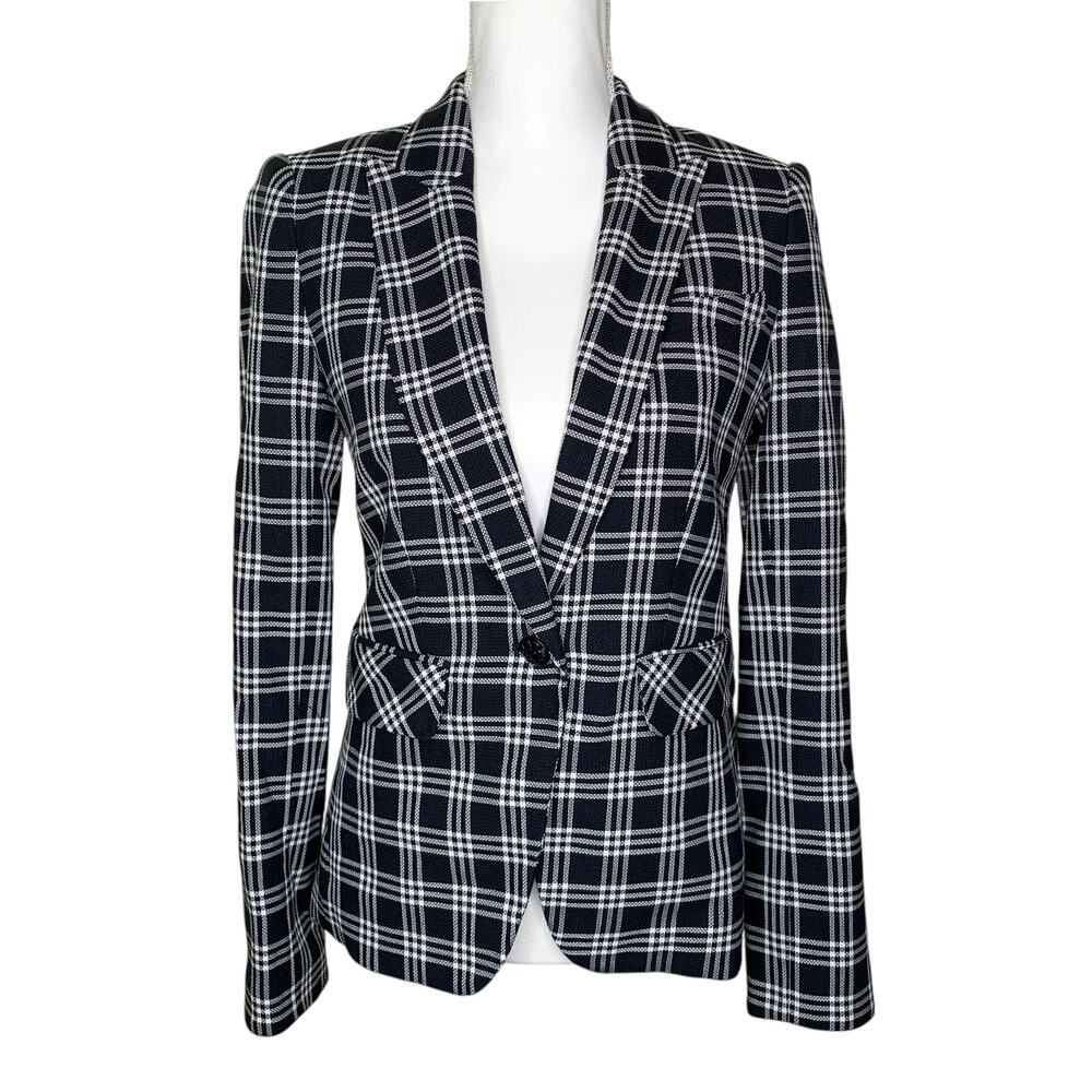 Veronica Beard Cutaway Dickey Jacket Black White Plaid Blazer Size 2 NWT